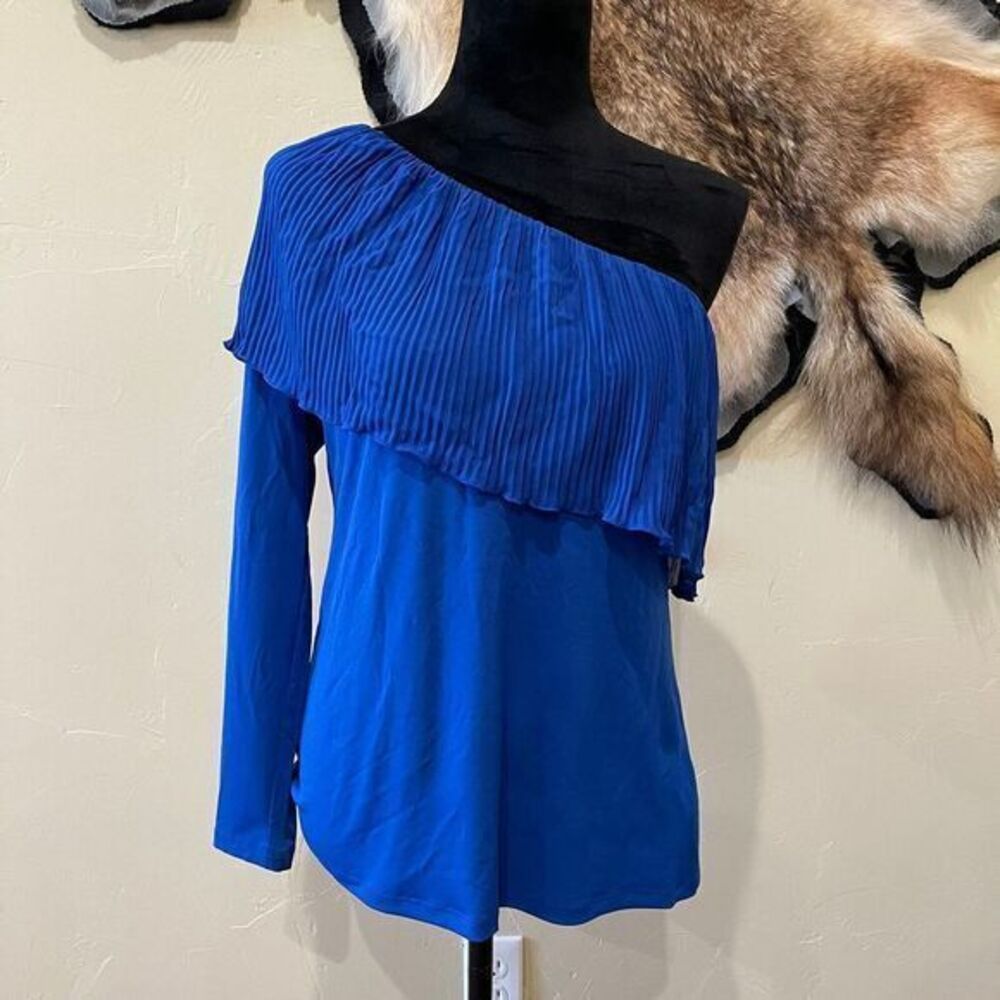 MICHAEL Michael Kors Pleated One Shoulder LS Top Royal‎ Blue Party Holiday